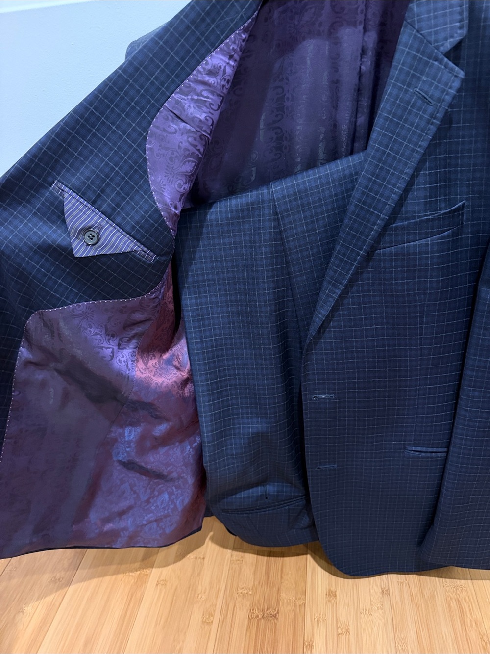 Ted Baker Men's Blue Windowpane suit size 40R. Pants fit size 32 - Picture 2 of 5